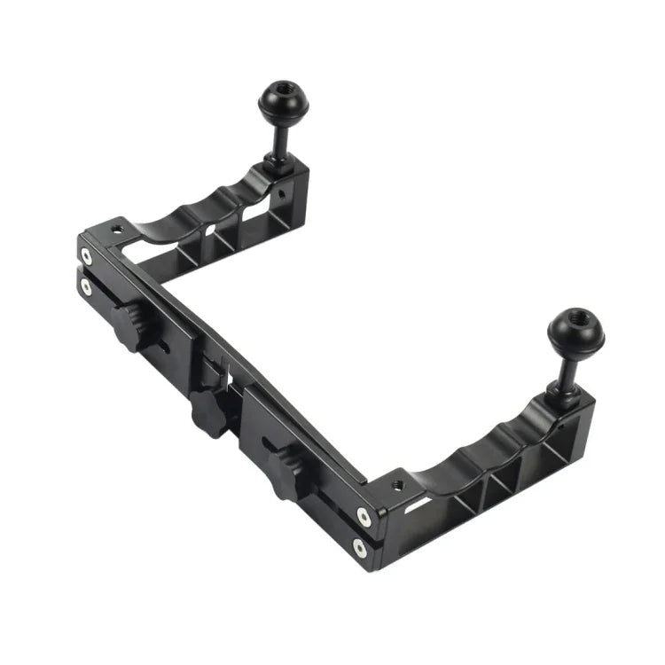 PULUZ 調節可能ダイビング用デュアルハンドヘルド CNCアルミランプアームホルダー GoPro、Insta360、DJIおよびその他のアクションカメラ用、デュアルハンドヘルドアームホルダー