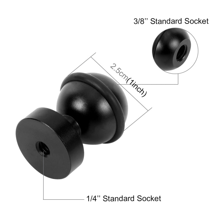 PULUZ CNCアルミニウムボールヘッドアダプターマウント GoPro、Insta360、DJIおよびその他のアクションカメラ用、直径: 2.5cm、CNCアルミニウム（ブラック）