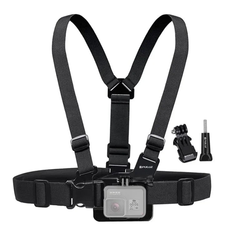 PULUZ 調節可能ボディマウントベルト チェストストラップ Jフックマウント＆ロングスクリュー付き GoPro、Insta360、DJIおよびその他アクションカメラ用、チェストストラップ