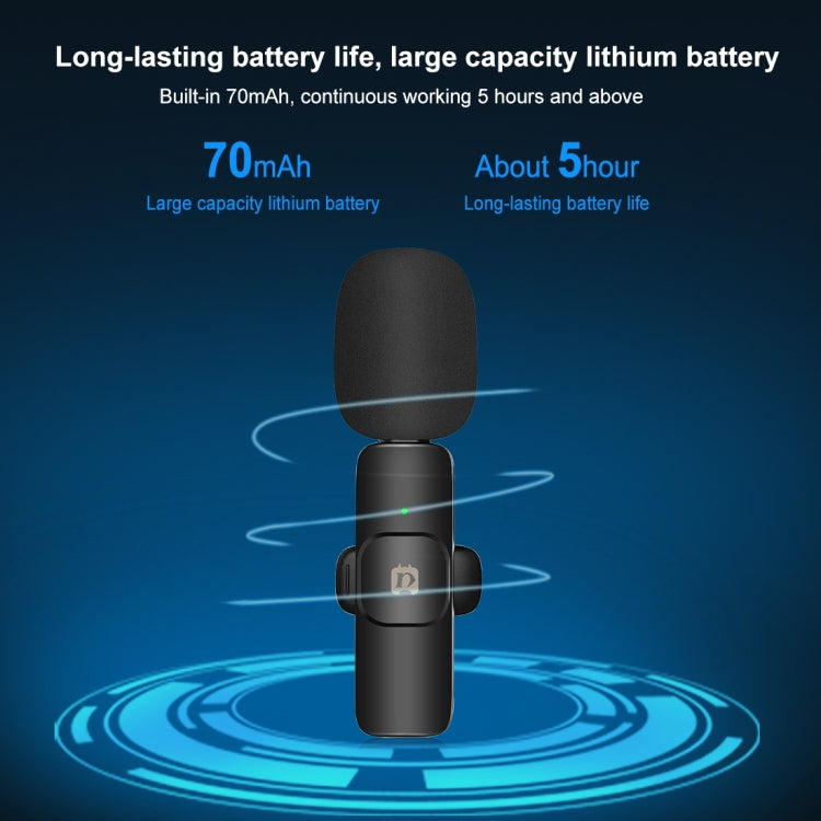 8ピンデバイス用ワイヤレスラベリアノイズリダクションリバーブマイク、電話充電対応、8ピンワイヤレスマイク