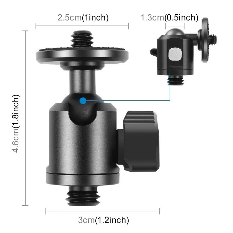 PULUZ 3/8インチ外ネジ メタルトライポッドボールヘッドアダプター ノブロック付き、3/8インチ外ネジ