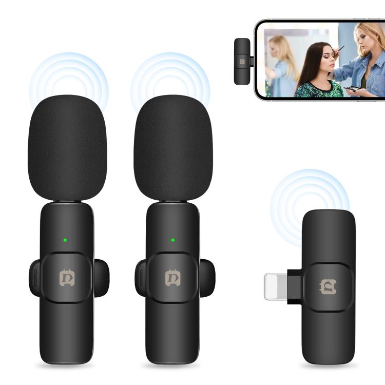 PULUZワイヤレスラベリアノイズリダクションリバーブマイクiPhone / iPad用、8ピンレシーバーデュアルマイク、8ピンレシーバーとデュアルマイク