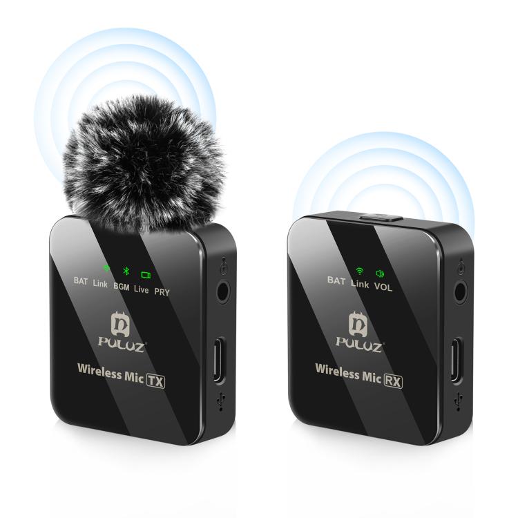 PULUZ 1 TX + 1 RX ワイヤレスラベリアマイク、1 TX + 1 RX