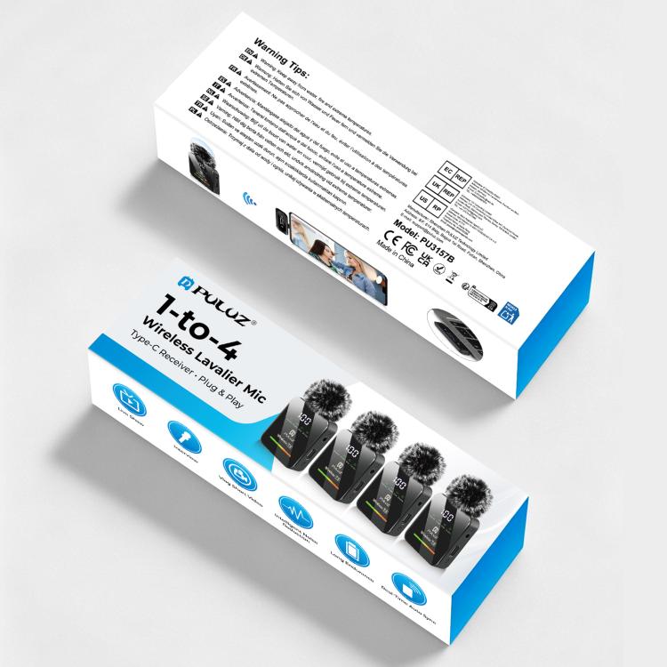 PULUZ 4送信機 + 1受信機ワイヤレスラベリアマイク、Type-C 4送信機 + 1受信機