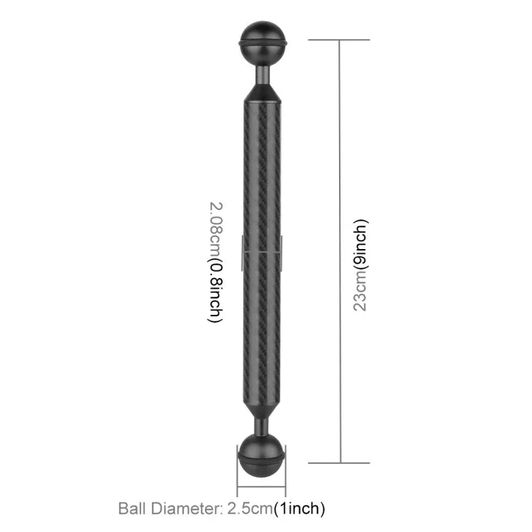 PULUZ 9インチ 23cm 長さ 20.8mm 直径 デュアルボール カーボンファイバー フローティングアーム, ボール直径: 25mm, 9インチ ブラック