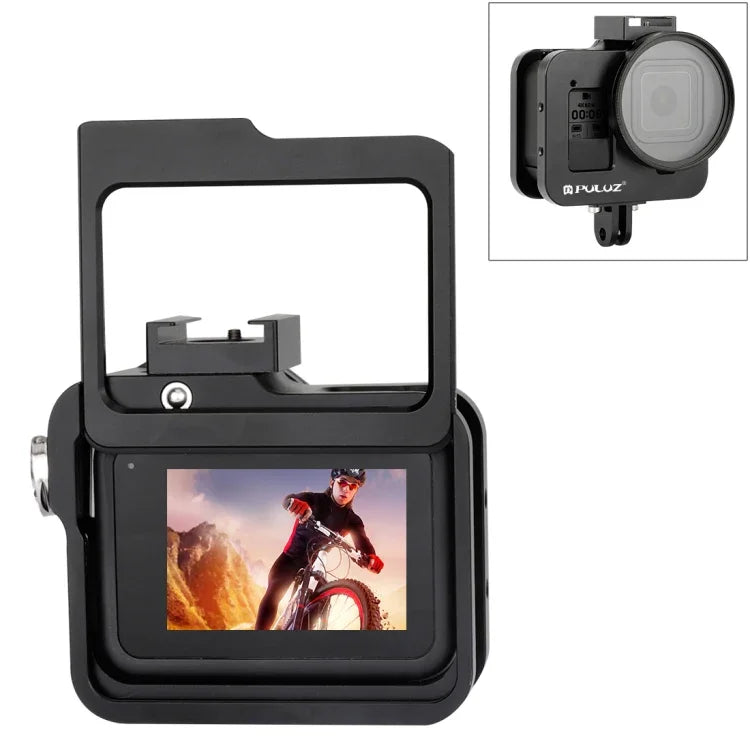 PULUZ ハウジングシェル CNCアルミ合金保護ケージ 保険フレーム＆52mm UVレンズ付き GoPro HERO8 Black用、フレーム付きHERO8 Black用