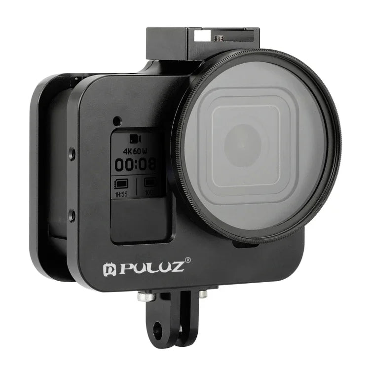 PULUZ ハウジングシェル CNCアルミ合金保護ケージ 保険フレーム＆52mm UVレンズ付き GoPro HERO8 Black用、フレーム付きHERO8 Black用
