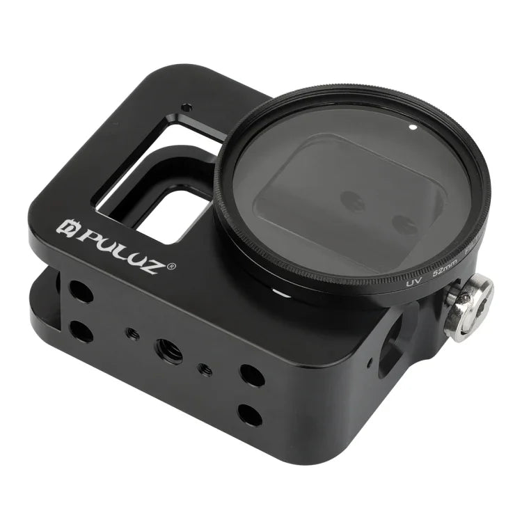 PULUZ ハウジングシェル CNCアルミ合金保護ケージ 保険フレーム＆52mm UVレンズ付き GoPro HERO8 Black用、フレーム付きHERO8 Black用