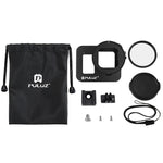 PULUZ ハウジングシェル CNCアルミ合金保護ケージ 保険フレーム＆52mm UVレンズ付き GoPro HERO8 Black用、フレーム付きHERO8 Black用