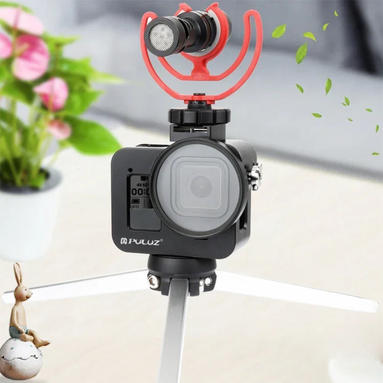 PULUZ ハウジングシェル CNCアルミ合金保護ケージ 保険フレーム＆52mm UVレンズ付き GoPro HERO8 Black用、フレーム付きHERO8 Black用