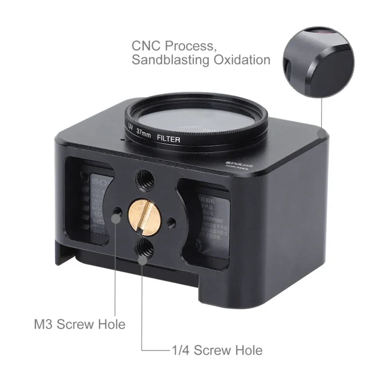 PULUZ アルミ合金保護ケージ + 37mm UVフィルター + レンズサンシェード ネジとドライバー付き Sony RX0 / RX0 II用, Sony RX0 II用