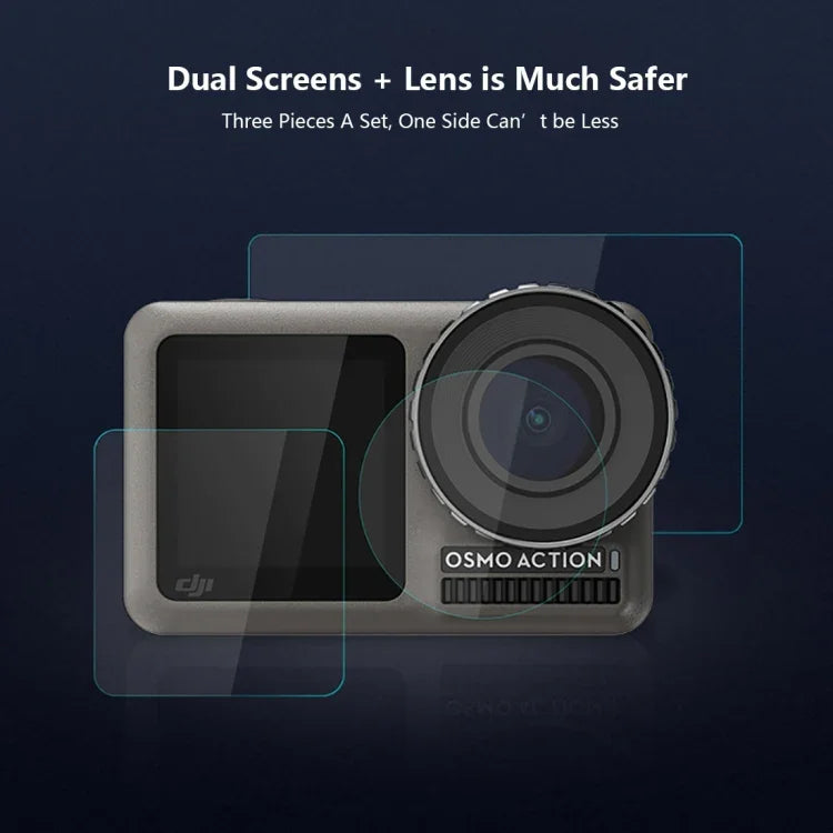 PULUZ レンズ + 前後LCDディスプレイ 9H 2.5D 強化ガラスフィルム DJI Osmo Action用, DJI Osmo Action用