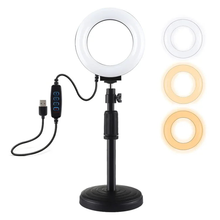 PULUZ 丸型ベース デスクトップホルダー + 4.7インチ 12cm 3モード USB調光式LEDリング ビデオ撮影ライト、高さ調節可能：15.5cm-25.5cm、デスクトップマウント+4.7インチ