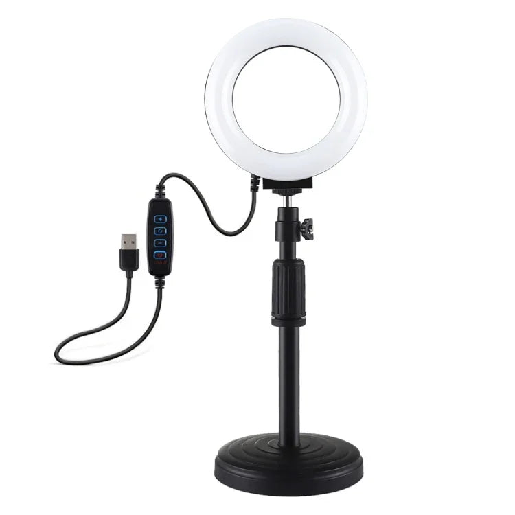 PULUZ 丸型ベース デスクトップホルダー + 4.7インチ 12cm 3モード USB調光式LEDリング ビデオ撮影ライト、高さ調節可能：15.5cm-25.5cm、デスクトップマウント+4.7インチ