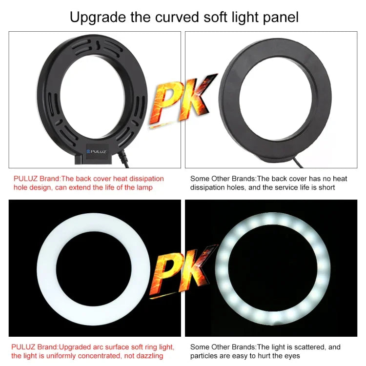 PULUZ 丸型ベース デスクトップホルダー + 4.7インチ 12cm 3モード USB調光式LEDリング ビデオ撮影ライト、高さ調節可能：15.5cm-25.5cm、デスクトップマウント+4.7インチ