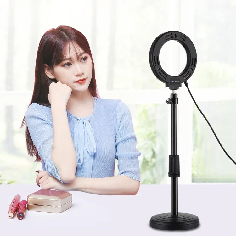 PULUZ 丸型ベース デスクトップホルダー + 4.7インチ 12cm 3モード USB調光式LEDリング ビデオ撮影ライト、高さ調節可能：15.5cm-25.5cm、デスクトップマウント+4.7インチ