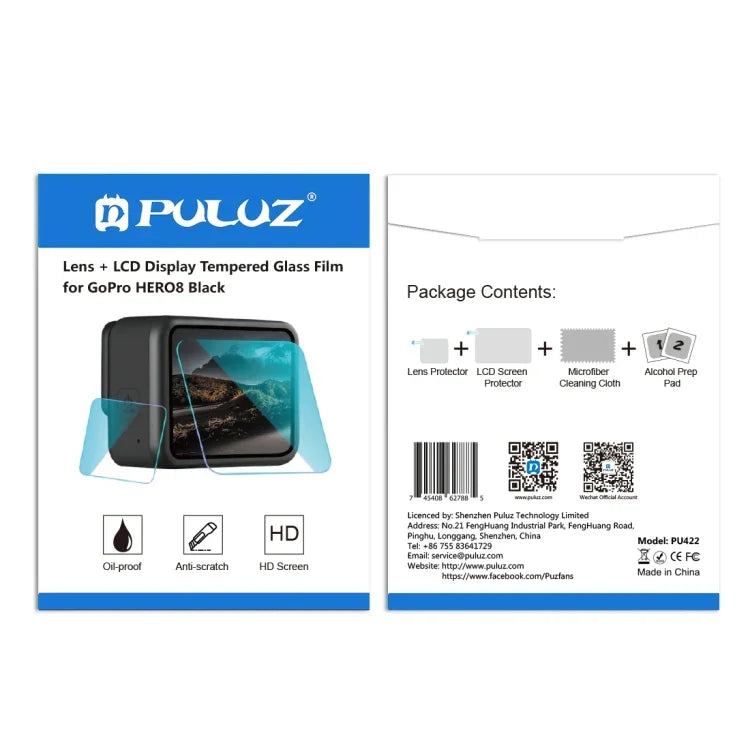PULUZ GoPro HERO8 Black用レンズ＋LCDディスプレイ 9H 2.5D 強化ガラスフィルム、GoPro HERO8 Black用