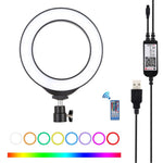 PULUZ 6.2インチ 16cm USB RGBW 調光可能 LEDリング ライブ配信・写真・動画用ライト 冷却シュー三脚ボールヘッド＆リモコン付き、6.2インチ RGBW / リモコン