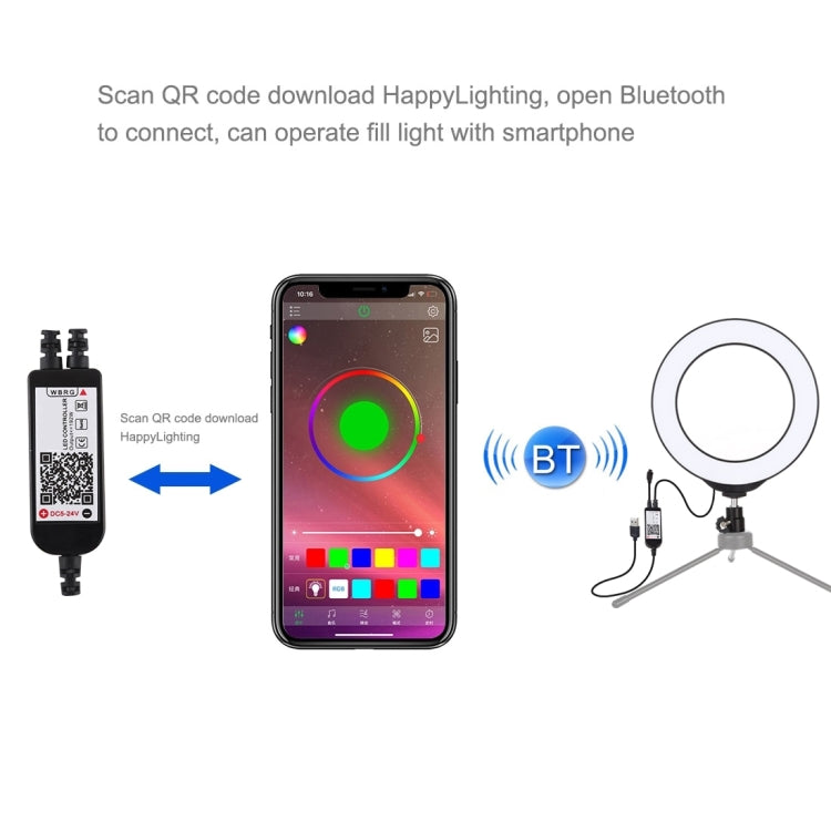 PULUZ 6.2インチ 16cm USB RGBW 調光可能 LEDリング ライブ配信・写真・動画用ライト 冷却シュー三脚ボールヘッド＆リモコン付き、6.2インチ RGBW / リモコン