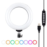 PULUZ 6.2インチ 16cm USB 10モード 8色 RGBW 調光可能 LEDリング ライブ配信・写真・動画用ライト 三脚ボールヘッド付き、6.2インチ RGBW