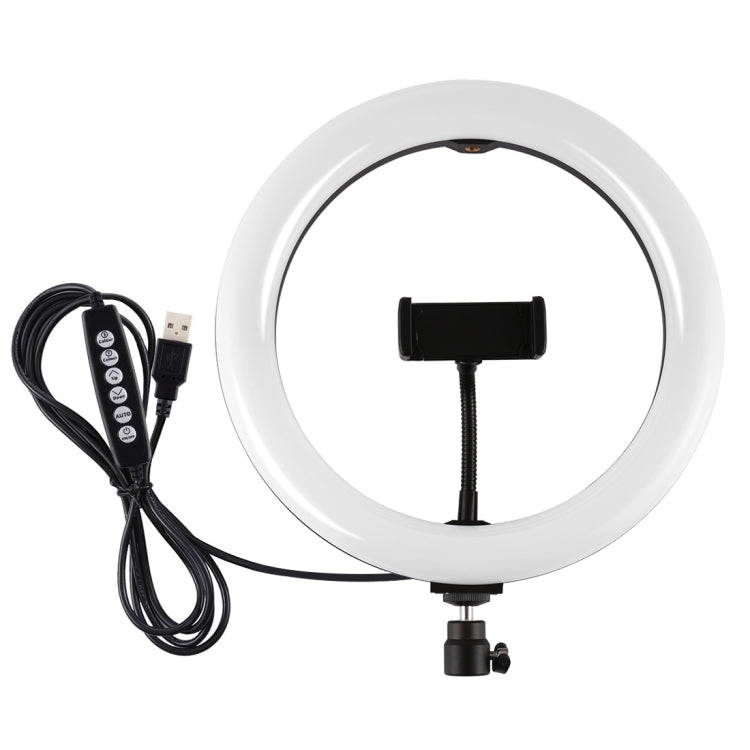 PULUZ 10.2インチ 26cm USB 10モード 8色 RGBW 調光可能 LEDリング ライブ配信・写真・動画用ライト 冷却シュー三脚ボールヘッド＆スマホクランプ付き、10.2インチ RGBW
