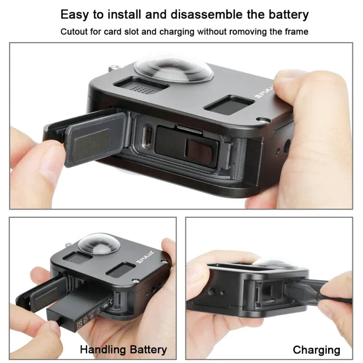 PULUZ GoPro Max用ハウジングシェル CNCアルミ合金保護ケージ、アルミ合金ケージ