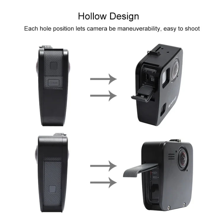 PULUZ GoPro Fusion用ハウジングシェル CNCアルミ合金保護ケージ 基本マウント＆レンズキャップ付き、GoPro Fusion用