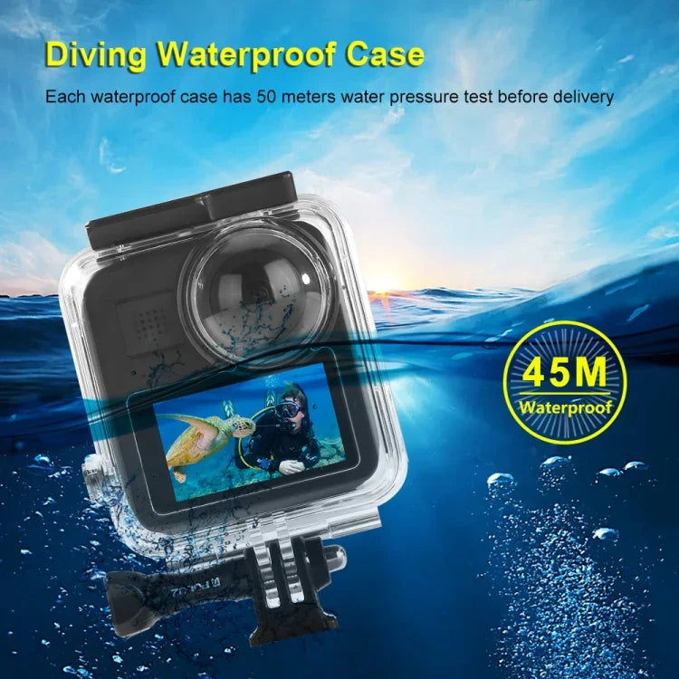 PULUZ 45m防水ダイビングハウジングケース GoPro MAX用、バックル付き基本マウント＆ネジ、防水ケース