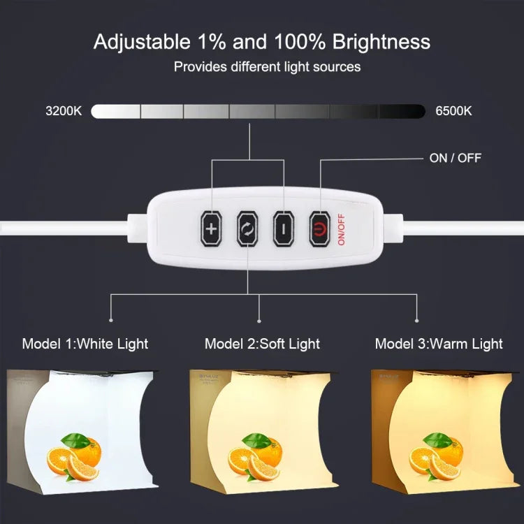 PULUZ 23cm リング LED パネル 折りたたみ式 ポータブルライト 写真照明スタジオ 撮影テントボックスキット 6色背景布付き（ブラック、ホワイト、イエロー、レッド、グリーン、ブルー）、展開サイズ：24cm x 23cm x 23cm、23cm リング LED パネル