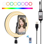 PULUZ 7.9インチ 20cm USB RGB 調光可能 LED デュアルカラーテンパチャー 曲面ライトリング Vlog 自撮り 写真撮影 ビデオライト スマホクランプ付き、7.9インチ RGBW