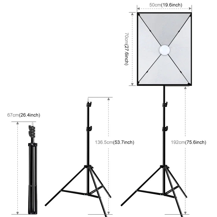 PULUZ 50x70cm スタジオソフトボックス + 2m三脚マウント + 単体220V E27 30W 5700K 白色LED電球 写真撮影キット, 単体電球 EUプラグ, 単体電球 USプラグ