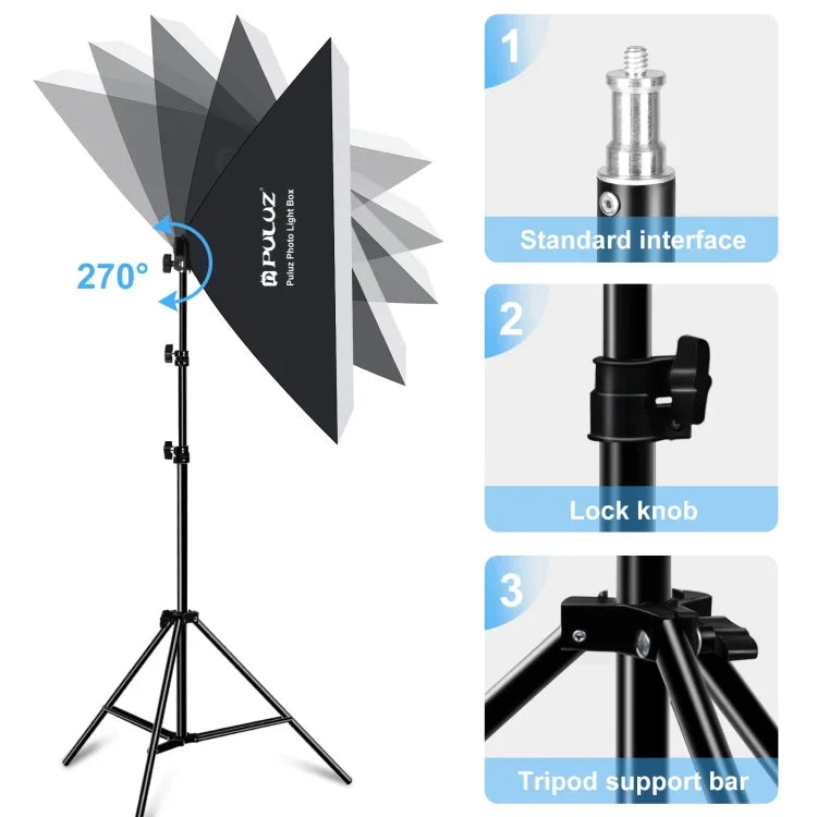 PULUZ 50x70cm スタジオソフトボックス + 2m三脚マウント + 単体220V E27 30W 5700K 白色LED電球 写真撮影キット, 単体電球 EUプラグ, 単体電球 USプラグ