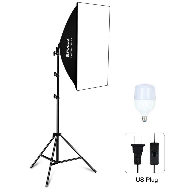 PULUZ 50x70cm スタジオソフトボックス + 2m三脚マウント + 単体220V E27 30W 5700K 白色LED電球 写真撮影キット, 単体電球 EUプラグ, 単体電球 USプラグ