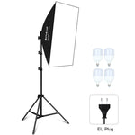 PULUZ 50x70cm スタジオソフトボックス + 2m三脚マウント + 4個 220V E27 20W 5700K 白色LED電球 写真照明キット, 4個電球 EUプラグ, 4個電球 USプラグ