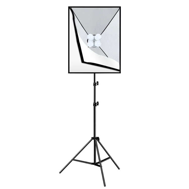 PULUZ 50x70cm スタジオソフトボックス + 2m三脚マウント + 4個 220V E27 20W 5700K 白色LED電球 写真照明キット, 4個電球 EUプラグ, 4個電球 USプラグ