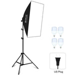 PULUZ 50x70cm スタジオソフトボックス + 2m三脚マウント + 4個 220V E27 20W 5700K 白色LED電球 写真照明キット, 4個電球 EUプラグ, 4個電球 USプラグ
