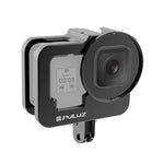 PULUZ GoPro HERO13 Black /12 Black /11 Black /10 Black /9 Black用厚手ハウジングシェル CNCアルミ合金保護ケージ 保険フレーム＆52mm UVレンズ付き、GoPro HERO9 Black用厚手