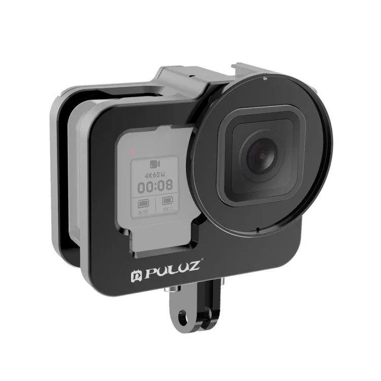 PULUZ GoPro HERO13 Black /12 Black /11 Black /10 Black /9 Black用厚手ハウジングシェル CNCアルミ合金保護ケージ 保険フレーム＆52mm UVレンズ付き、GoPro HERO9 Black用厚手