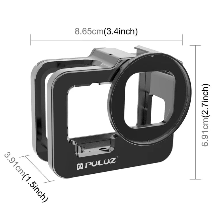 PULUZ GoPro HERO13 Black /12 Black /11 Black /10 Black /9 Black用厚手ハウジングシェル CNCアルミ合金保護ケージ 保険フレーム＆52mm UVレンズ付き、GoPro HERO9 Black用厚手