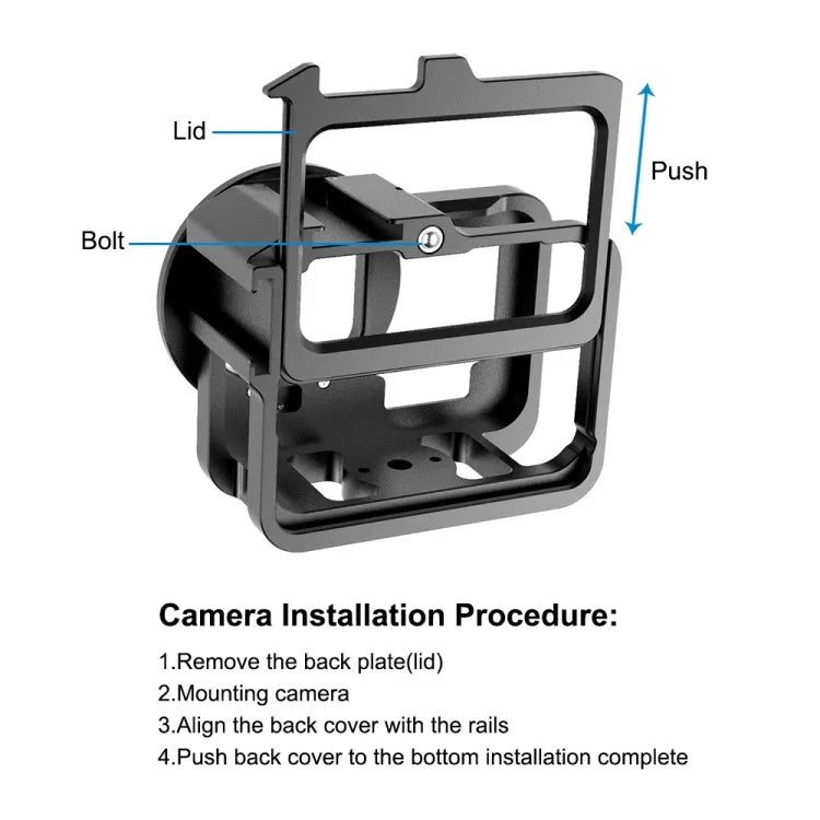 PULUZ GoPro HERO13 Black /12 Black /11 Black /10 Black /9 Black用厚手ハウジングシェル CNCアルミ合金保護ケージ 保険フレーム＆52mm UVレンズ付き、GoPro HERO9 Black用厚手