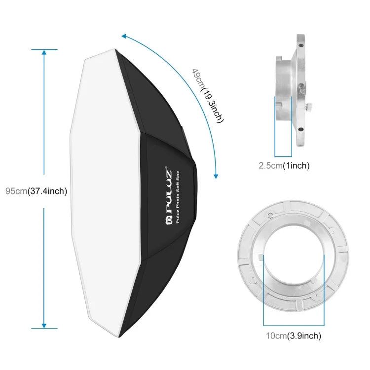 PULUZ 95cm スピードライトフラッシュ オクタゴンパラボリックソフトボックス ボーエンズマウントディフューザー、95cm オクタングル