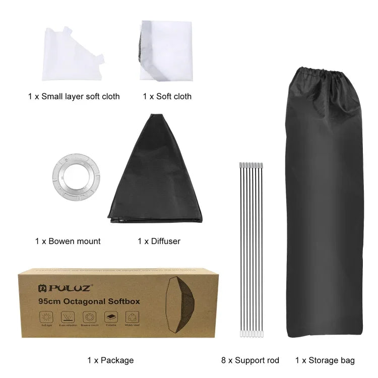 PULUZ 95cm スピードライトフラッシュ オクタゴンパラボリックソフトボックス ボーエンズマウントディフューザー、95cm オクタングル