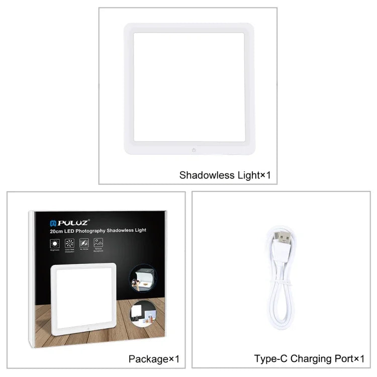 PULUZ 20cm LED シャドウレス ライトパッド 写真スタジオボックス用、20cm シャドウレス ライト