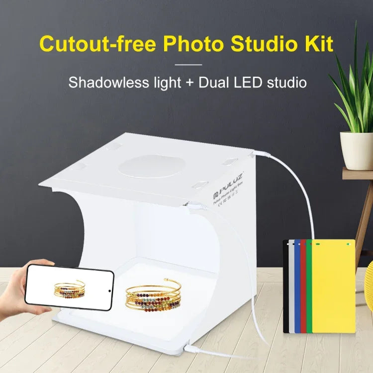 PULUZ ミニLED撮影影なしライトパネルパッド＋スタジオ撮影テントボックス アクリル素材 20cm x 20cm 有効面積, 20cm（2 LED）＋影なしライト