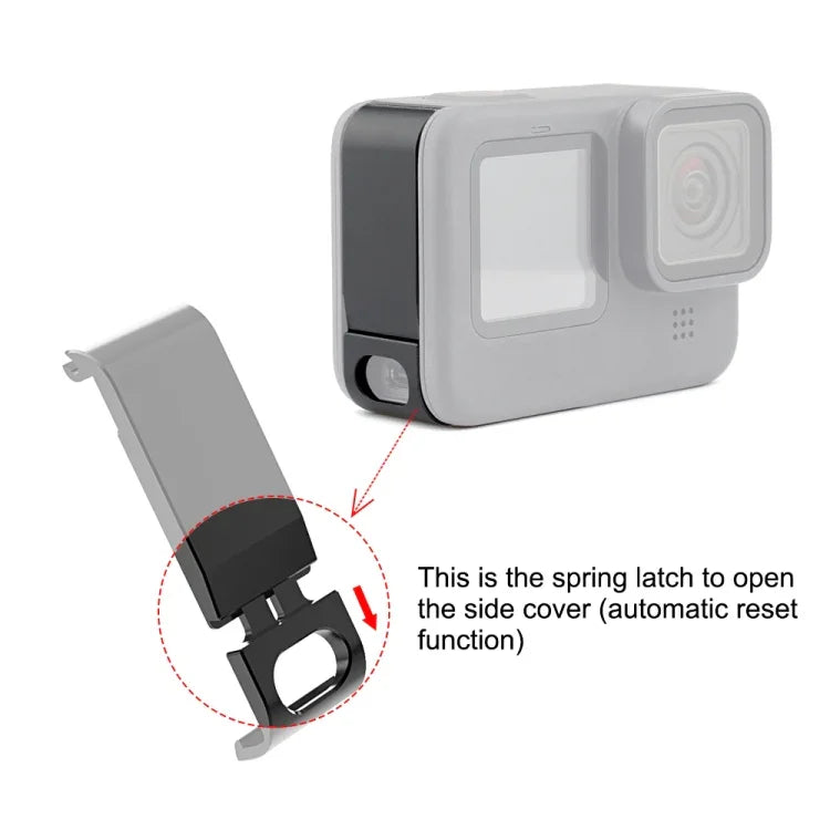 PULUZ GoPro HERO13 Black /12 Black /11 Black /10 Black /9 Black用金属製バッテリー側面インターフェースカバー、金属プラスチック側面カバー