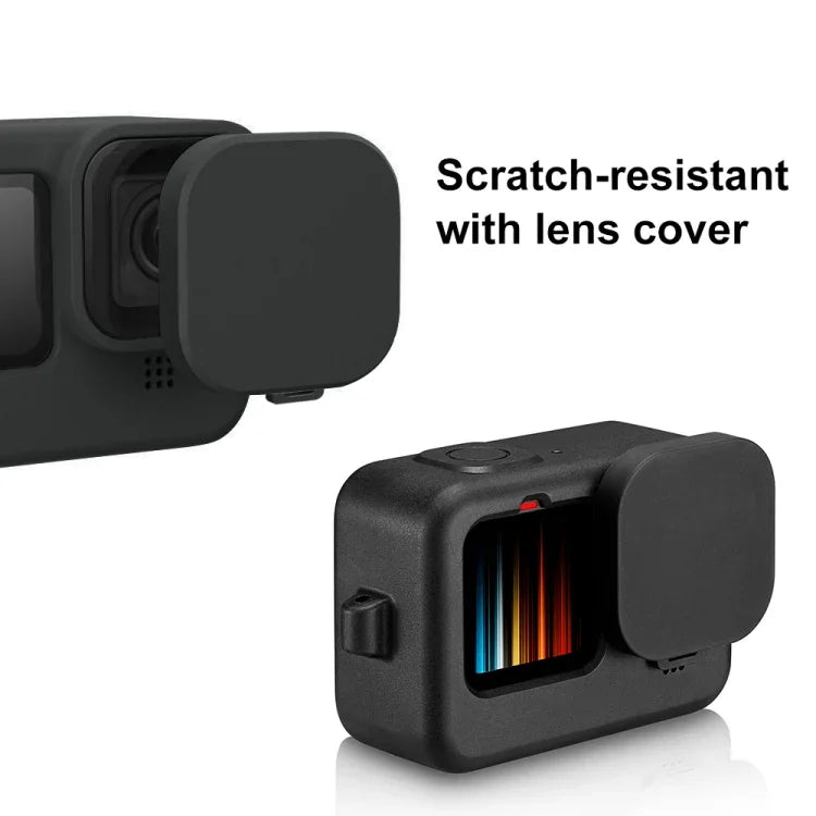 PULUZ GoPro HERO12 Black /11 Black /10 Black /9 Black用シリコン保護ケースカバー 手首ストラップ＆レンズカバー付き、GoPro HERO9 Black用