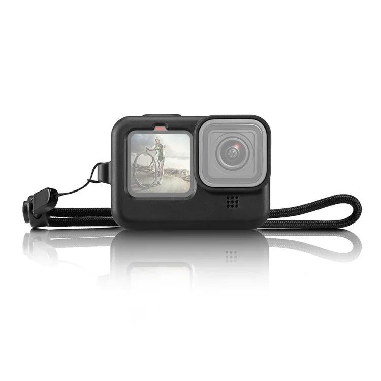 PULUZ GoPro HERO12 Black /11 Black /10 Black /9 Black用シリコン保護ケースカバー 手首ストラップ＆レンズカバー付き、GoPro HERO9 Black用
