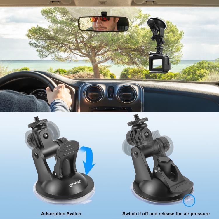 PULUZ 車用吸盤マウント ネジ＆三脚マウントアダプター＆収納バッグ付き GoPro、Insta360、DJIおよびその他アクションカメラ用, 吸盤マウント
