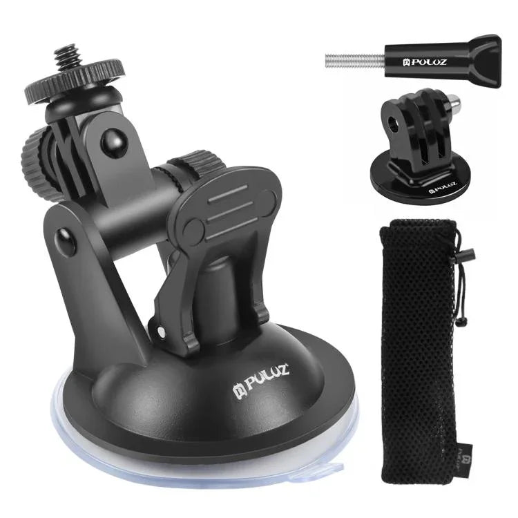 PULUZ 車用吸盤マウント ネジ＆三脚マウントアダプター＆収納バッグ付き GoPro、Insta360、DJIおよびその他アクションカメラ用, 吸盤マウント