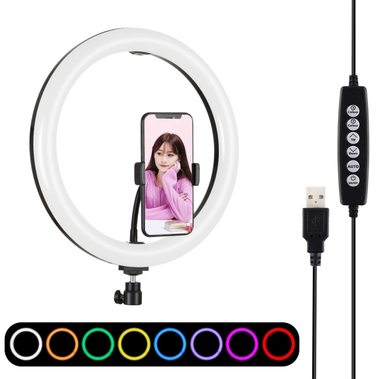PULUZ 11.8インチ 30cm 曲面 USB 10モード 8色 RGBW 調光可能 LED リング Vlog 写真撮影 ビデオライト 三脚ボールヘッド＆スマホクランプ付き、11.8インチ ボタン操作
